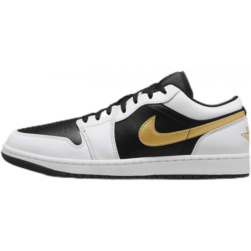 Chaussures Air Jordan 1 Low pour homme (553558-172, blanc/noir/or métallique)