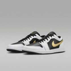 Chaussures Air Jordan 1 Low pour homme (553558-172, blanc/noir/or métallique)