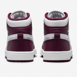 Chaussures de golf NIKE Air Jordan I High G pour homme (DQ0660-103, blanc/bordeaux/argent métallique)