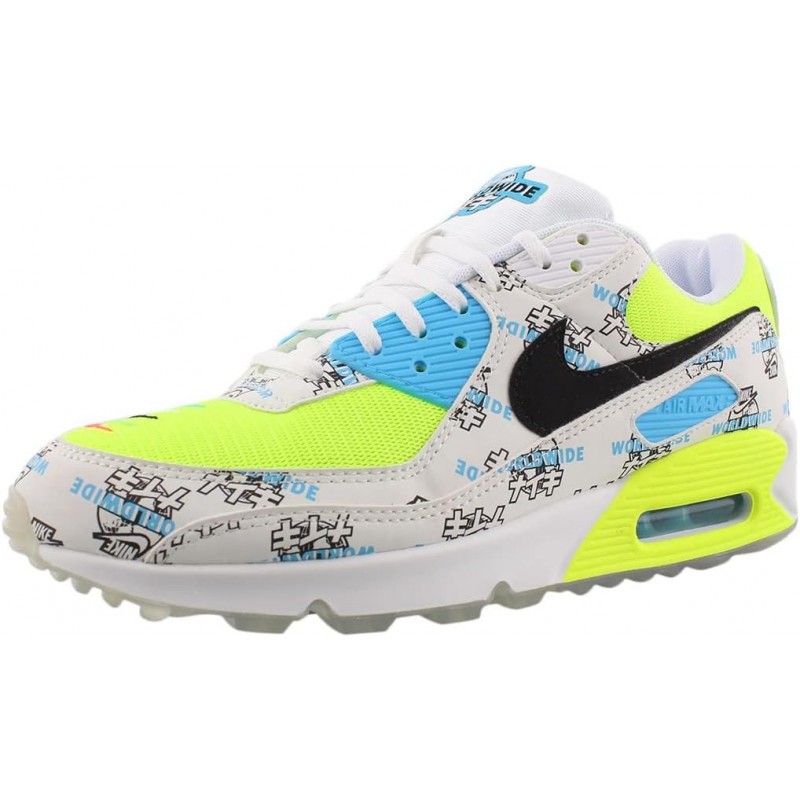 Chaussures unisexes Nike Air Max 90 Se, couleur : blanc/noir/volt