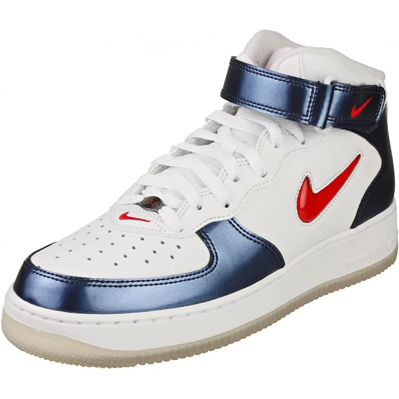 NIKE Chaussures Air Force 1 Mid Qs pour hommes Baskets tendance, blanc, université, rouge, minuit