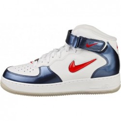 NIKE Chaussures Air Force 1 Mid Qs pour hommes Baskets tendance, blanc, université, rouge, minuit