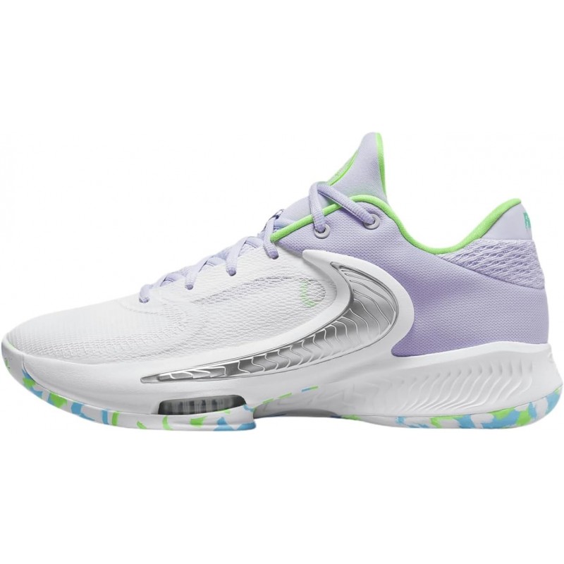 Chaussures de basket-ball Nike Zoom Freak 4 (DJ6149-101, Blanc/Noir/Vert stade/Violet oxygène)