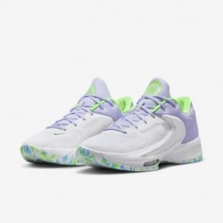 Chaussures de basket-ball Nike Zoom Freak 4 (DJ6149-101, Blanc/Noir/Vert stade/Violet oxygène)