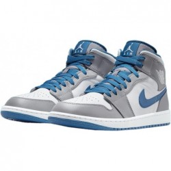 Chaussures Nike Air Jordan 1 Mid pour homme, gris ciment/blanc-bleu véritable