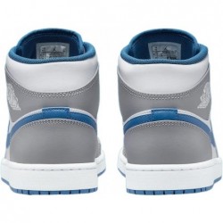 Chaussures Nike Air Jordan 1 Mid pour homme, gris ciment/blanc-bleu véritable